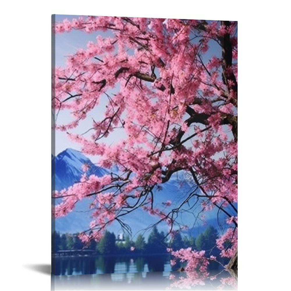 Shiartex Mount Fuji with Cherry Blossom Canvas Wall Art Japan Landscape ...