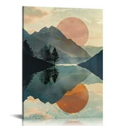 Shiartex  Mountain Sun Forest Framed Art Prints, Boho Watercolor Nature Landscape Canvas Artwork Painting, Abstract Foggy National Park Scenery Poster Decor for Living Room Bedroom 12x16 in