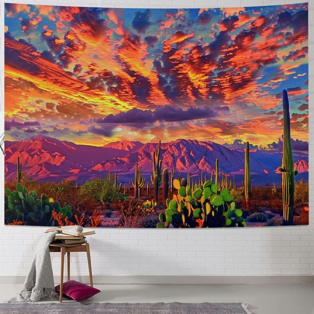 Shiartex Mountain Tapestry Desert Cactus Tapestry Sunset Clouds