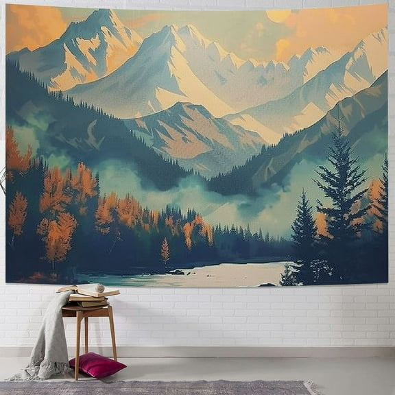 Shiartex Mountain Tapestry Forest Tree Tapestry Sunset Tapestry Nature Landscape Tapestry Wall Hanging for Room Painting