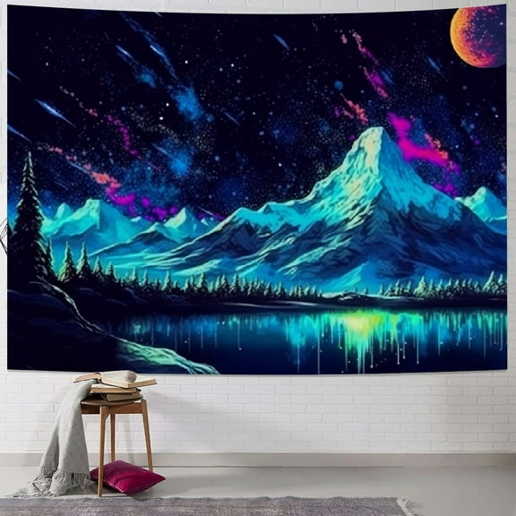 Shiartex  Mountain Tapestry Starry Night Tapestries for Bedroom Aesthetic Moon and Stars Tapastry Wall Hanging Nature Forest Wall Tapestry for Living Room Dorm 40x30inch