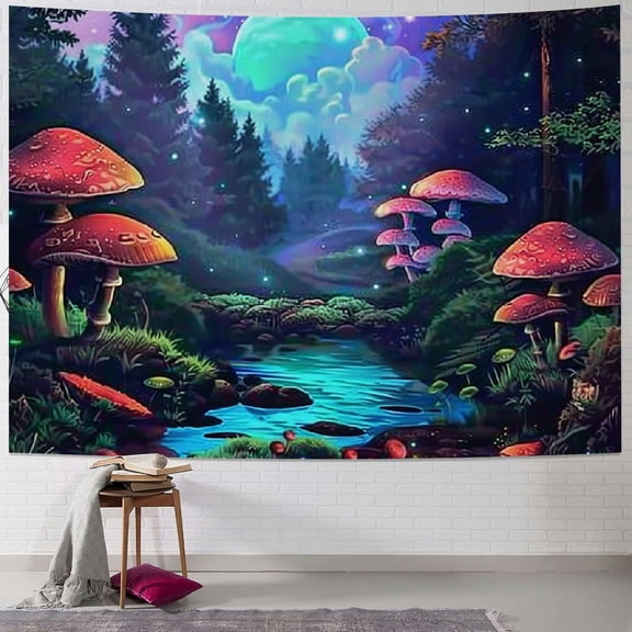 Shiartex Mushroom Forest Tapestry Aesthetic Moon Tapestry Mushroom Tapestries Wall Hanging for Bedroom Living Room and Dorm Room Painting
