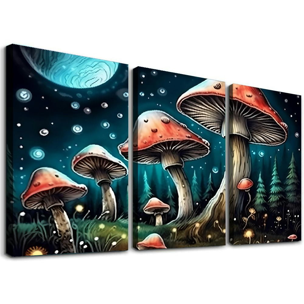 Shiartex Mushroom Forest Wall Art Canvas 3 Piece Set for Home Office ...