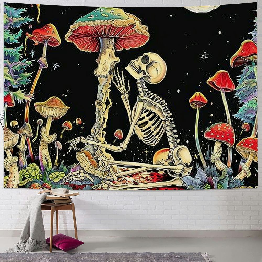 Shiartex Mushroom Skull Tapestry for Bedroom, Aesthetic Skeleton Lover
