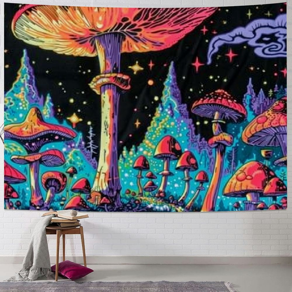 Shiartex Mushroom Tapestry Aesthetic Nature Plant Forest Moon Stars ...