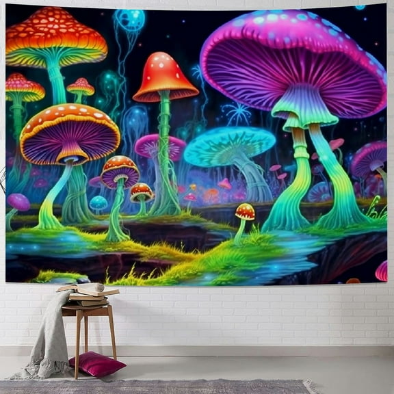 Shiartex  Mushroom Tapestry Colorful Tapestries for Bedroom Aesthetic Blue and Purple Neon Tapastry's Wall Hanging Plant Wall Tapestry for Living Room Dorm (Blue) 40x30inch