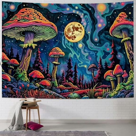 Shiartex Mushroom Tapestry Moon Stars Colorful Plant Tapestry for Bedroom Aesthetic Fantasy Forest Tapestries Boho Tapestry wall Hanging for Bedroom Living Room Dorm Decor (Multi Size) Painting