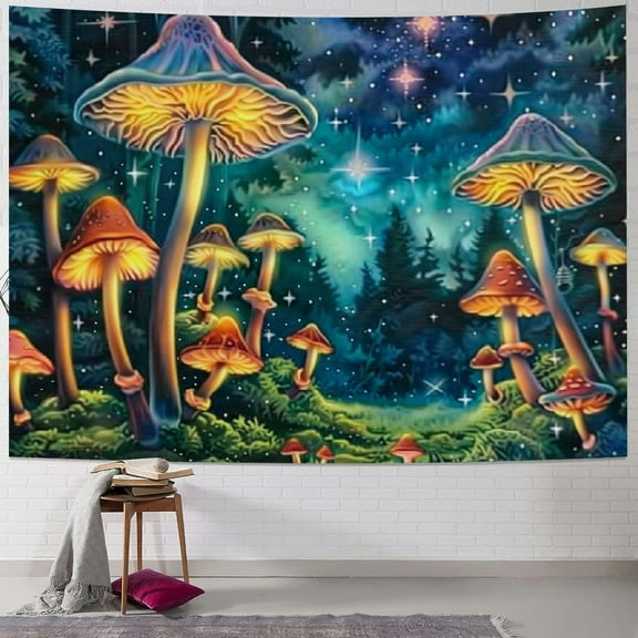 Shiartex Mushroom Tapestry Trippy Tapestry for Bedroom Aesthetic Tapestries Poster Trippy Wall Hanging Decor for Living Room Psychedelic Blue Purple Colorful Tapestry Painting