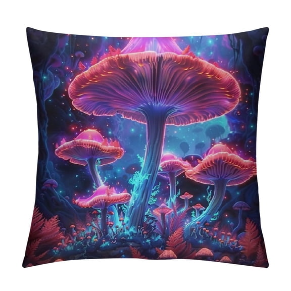 Shiartex Mushrooms Bioluminescence Psychedelic Art Modern Rustic Decorative Couch Pillow Cases with Zipper Home Decor  Pillow Case 1PC High-Quality All-Year Use 20x20in
