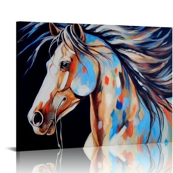 Shiartex Native Indian Horse Wall Art Colorful Native American Indian Horse Pictures Wall Decor Southwestern Horse Indian Art Canvas Framed Poster Prints -20x16 in/16x12 in