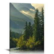 Shiartex  Nature Landscape Wall Art Misty Forest Prints Mountain Pictures Dark Green Plant Posters Botanical River Canvas Painting Home Wall Decor for Living Room Bedroom Bathroom  12x16 in