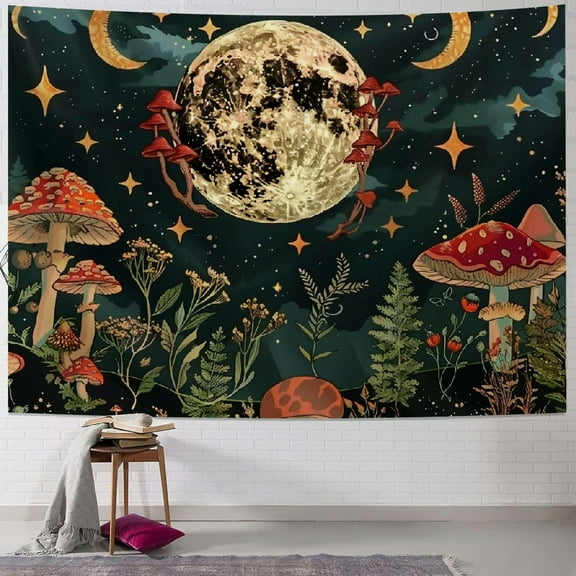 Shiartex  Nature Plant Mushroom Tapestry, Moon Phase Tapestries Aesthetic Flower Decor Wall Hanging for Bedroom Home Dorm (Colorful Mushroom) 40x30inch