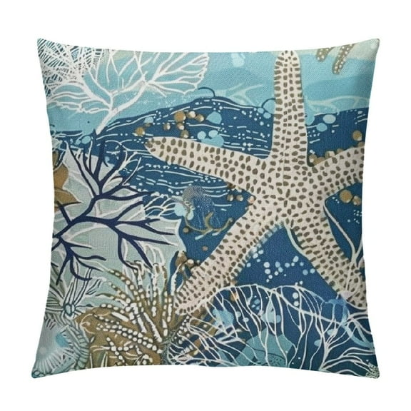Shiartex  Nautical Coastal Pillow Covers Beach Ocean Themed Decorative Lumbar Bed Pillow Cases Starfish Seashell Throw Pillows Home Decor for Living Room Bedroom Bed Cushion Outdoor White
