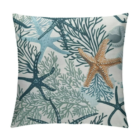 Shiartex Nautical Coastal Pillow Covers Blue Beach Theme Ocean Seashell Coral Starfish Throw Pillow Covers Summer Outdoor Pillow Cases  Cushion Covers for Couch Bed Sofa Decor White