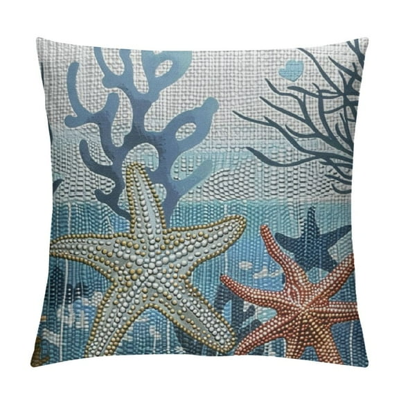 Shiartex Nautical Coastal Pillow Covers Blue Beach Theme Ocean Seashell Coral Starfish Throw Pillow Covers Summer Outdoor Pillow Cases Cushion Covers for Couch Bed Sofa Decor White