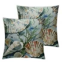 Shiartex Nautical Coastal Throw Pillow Covers 2pcs Ocean Themed Beach Seashell Coral Starfish Pillows Case Soft Cushion Covers for Outdoor Sofa Home Decor White