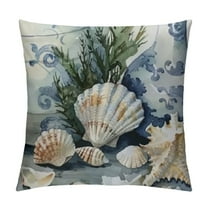 Shiartex   Nautical Coastal Throw Pillow Covers Ocean Themed Beach Seashell Coral Starfish Pillows Case Soft  Cushion Covers for Outdoor Sofa Home Decor White