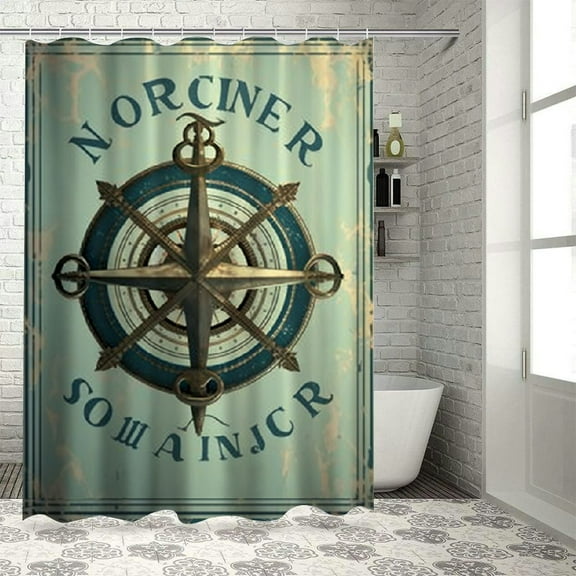 Shiartex  Nautical Shower Curtain, Vintage Marine for Ocean Lovers Anchor on Compass and Stripes Sailing Coastal Theme, Cloth Fabric Bathroom Decor Set with Hooks 36x72