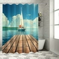 thumbnail image 1 of Shiartex  Nautical Shower Curtain, Yacht from Wooden Deck Horizon Serenity Seascape Leisure Aquatic Coastal Theme, Cloth Fabric Bathroom Decor Set with Hooks 60x72, 1 of 7