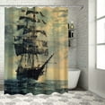 thumbnail image 1 of Shiartex  Nautical Stall Shower Curtain, Old Pirate Ship in The Sea Historical Cruise Retro Voyage Grunge Style Art, Fabric Bathroom Decor Set with Hooks, Plum Tan White, 1 of 7