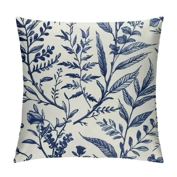Shiartex Navy Blue Floral Pillow Covers Botanical Print Vintage Spring Flower Plant Cream Decorative Throw Pillow Cases Outdoor Farmhouse Cushion Covers Decor for Sofa Couch Bed 12x12in