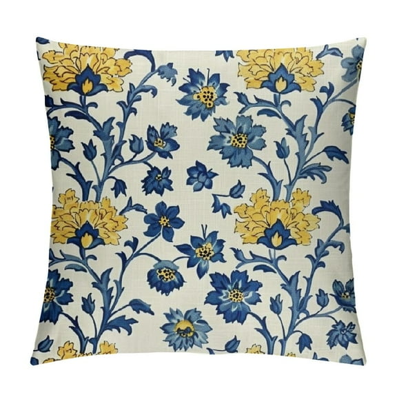 Shiartex Navy Blue Yellow Floral Pillow Covers Spring Summer Flower Leaves Print Decorative Throw Pillow Cases Outdoor Farmhouse Decoration for Sofa Couch Bed