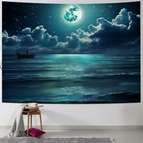Shiartex  Night Sky Ocean Tapestry Full Moon on Sea Tapestry Wall Hanging Fantasy White Cloud Tapestry Watercolor Tapestry Wall Art for Bedroom Living Room Dorm Wall Decor 40x30inch