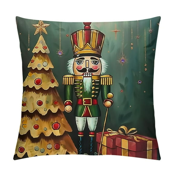 Shiartex Nutcracker Pillow Covers Soldier with Red Jacket Throw Pillows, Outdoor Pillowcase Cushion Case Decor for Home Sofa Couch Bed Square White
