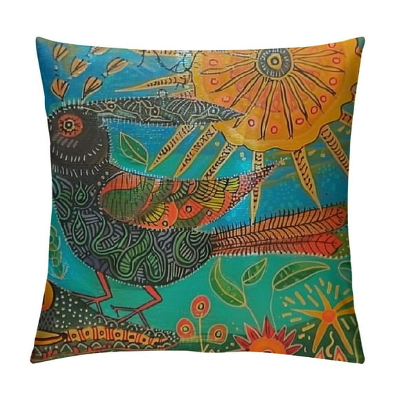 Shiartex Oaxacan Mexico Mexican Mayan Aztec Tribal Boho Art Throw Pillow Cover Animal Forest Sun Colorful Chaotic Deer Snake Mountain Grass Plant Pillow Case Decorative Men Women Boy Girl White