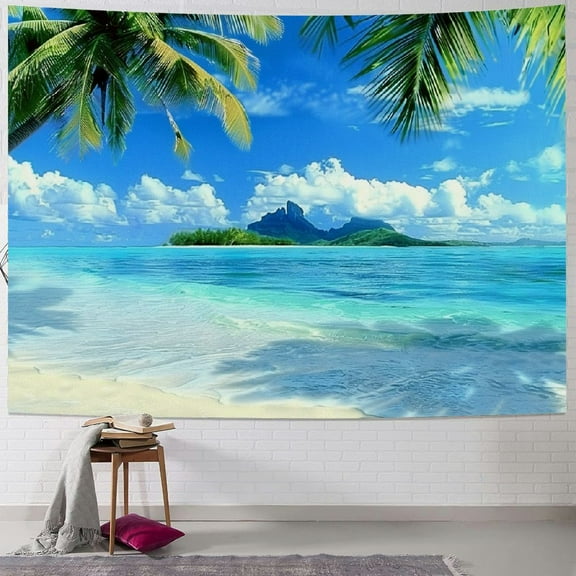 Shiartex Ocean Beach Tapestry Wall Hanging Tropic Paradise Coconut Palm Tree Hawaiian Sea Wave Cool Seaside Sunset Waves Nature Decor For Dorm Bedroom Living Room Painting