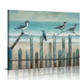 thumbnail image 1 of Shiartex Ocean Beach Wall Art 3D Framed -Painted Seascape Oil Painting Perching Bird Canvas Artwork The Tranquility by The Sea Shore for Living Room Bedroom Décor Coastal Blue 16x12in, 1 of 6