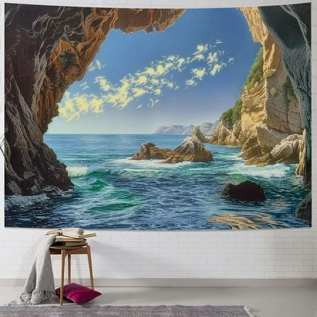 Shiartex Ocean Cave Tapestry Ocean and Mountain Tapestry Wall Hanging Blue Ocean Waves Nature Landscape Tapestry for Bedroom Living Room Dorm Decor Aesthetic Tapestries Wall Art Painting