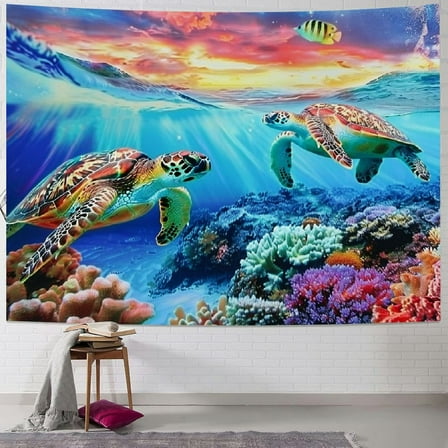Shiartex  Ocean Sea Turtle Tapestry Sunset Tapestry Underwater World Tapestry Tropical Fish Tapestry Wall Hanging for Bedroom Dorm Room 40x30inch