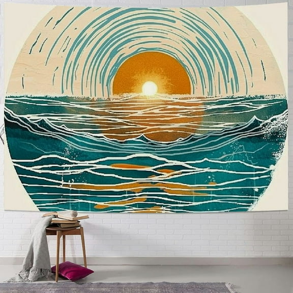 Shiartex Ocean Sunrise Wall Tapestry Waves Mid Century Modern Style Tapestry Wall Hanging Wall Art Home Decor for Bedroom,Living Room,Dorm Decor  40x30inch