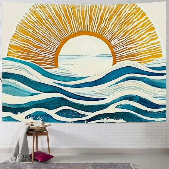 Shiartex Ocean Sunrise Wall Tapestry Waves Mid Century Modern Style Tapestry Wall Hanging Wall Art Home Decor for Bedroom,Living Room,Dorm Decor 40x30inch