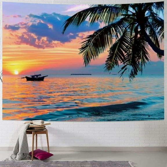 Shiartex  Ocean Tapestry for Bedroom Beach Palm Tree Wall Hanging Sunrise Decor 40x30inch