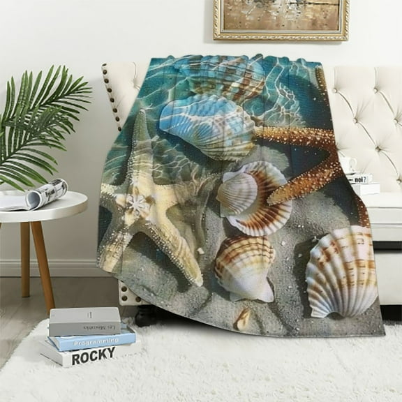 Shiartex Ocean Teal Blue Beach Themed Throw Blanket - ​Super Soft Flannel Blanket for Gifts,  Lightweight Fuzzy Cozy Blanket  for Couch Sofa Bed All Season 60x80in