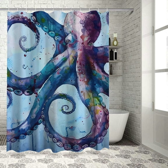 Shiartex  Octopus Shower Curtain Abstract Kraken Love Shower Curtains for Bathroom Funny Blue Sea Animal Bathroom Decor with Hooks 36x72