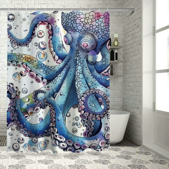 Shiartex Octopus Shower Curtains for Bathroom Blue Ocean Monster Nautical Kraken Polyester Fabric Home Decoration with Hooks 60x72