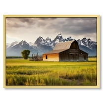 Shiartex Old Rustic Barn Mountain Canvas Wall Art Picture Painting Print-Vintage Barn Canvas Artwork Framed for Farmhouse Office Wall Decor-16x12in / 20x16in