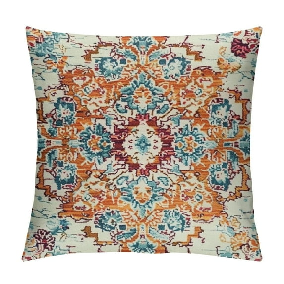 Shiartex Orange Blue Ethnic Boho Pillow Covers Bohemian Carpet Vintage Rust Coral Floral Decorative Pillow Cases with Zipper Home Decor for Living Room Bedroom Bed Cushion Outdoor 22x22in
