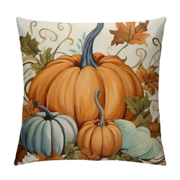 Shiartex  Orange Pumpkin Pillow Cases Farmhouse Rustic Throw Pillows Covers Watercolor Pumpkins Maple Leaf Seasonal Decor for Harvest Autumn Fall Decoration Home Sofa Couch Decorative