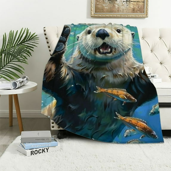 Shiartex Otter Blanket Animal Print Blankets Soft Warm Plush Throw Otter Gifts for Otter Lovers White