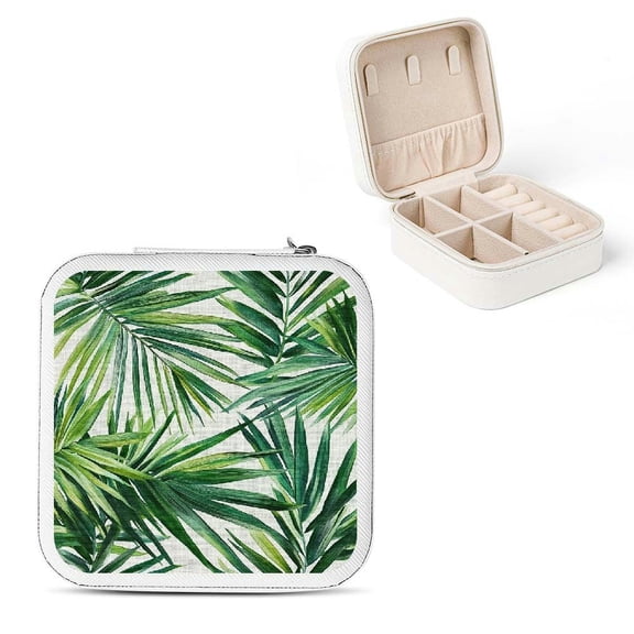 Shiartex Palm Leaf Travel Jewelry Box Gifts for Necklaces Rings Earrings White