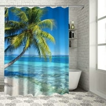 Shiartex Palm Tree Beach Blue Water Printed Shower Curtain 100% Polyester Fiber Bathroom Set with Hooks 36x72