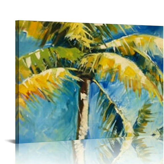 Shiartex Palm Tree Canvas Wall Art: Bathroom Coconut Leaf Painting Print Bedroom Ocean Beach Picture Abstract Tropical Seascape Artwork Colorful Coastal Scenery Wall Art 20x16in