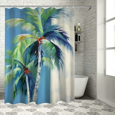 Shiartex Palm Tree Printed Shower Curtain Set with Hooks, Easy Care 100% Polyester Fabric, Bathroom Decoration, Various Sizes Available 60x72