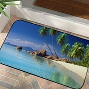 Shiartex Palm Trees Felt Square Floor Mat Anti-Slip Rubber Backing for Home Entrance Outdoor Indoor Courtyard - UV Resistant and Stain Proof 19.68*39.37 in