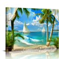 thumbnail image 1 of Shiartex Palm Trees Sailboat Beach Canvas Wall Art Print Home Decor Living Room Bedroom Office Wall Decor 16x12in, 1 of 6