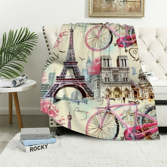 Shiartex  Paris Eiffel Tower Bed Blanket Ultra Soft Paris Valentine's Day Theme Throw Blanket All Season Warm Light Weight Cozy Blankets for Home Bedroom Sofa Chair Travel 50x60in